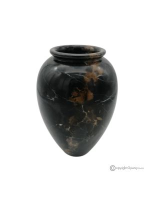 Curved VASE in black Michelangelo marble, natural stone, handmade, modern design.