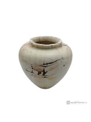 Spherical VASE in Teak, authentic natural stone, handmade, elegant design.
