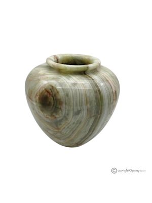 Spherical VASE in green onyx marble, authentic stone, handmade, modern design.