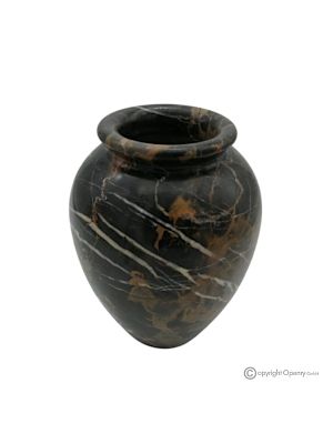 Curved VASE in black Michelangelo marble, authentic stone, handmade, elegant design.