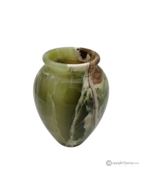 Curved VASE in green onyx marble, natural stone, handmade, refined design.