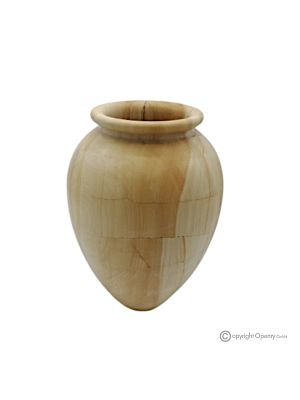 Curved VASE in marble, natural Teak and genuine stone, handmade, exclusive design.