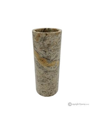 Cylindrical VASE in authentic natural fossil stone, handmade, modern and refined design.