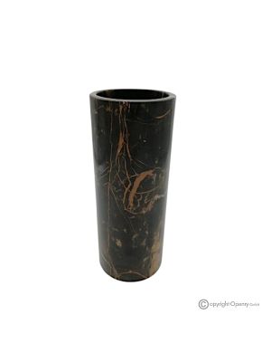 Cylindrical VASE in black marble Michelangelo, authentic stone, handmade, elegant design.