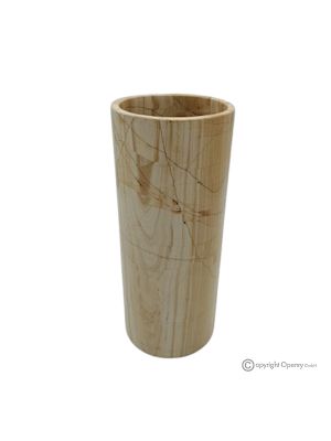 Cylindrical VASE in Teak marble, natural stone, handcrafted, elegant design.