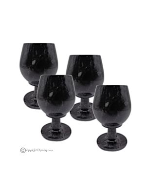 Set of 4 glasses in black Marquinia marble, authentic natural stone untreated only for water, handmade.