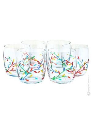 BICCHIERI ACQUA GINESTRA Set 6 water glasses hand painted crystal Venice authentic Made in Italy 