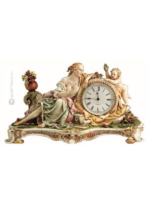 LADY WITH CHERUB Table clock Capodimonte porcelain handcraft made in Italy