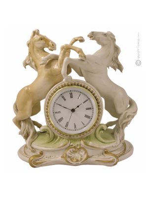 HORSES Table clock Capodimonte porcelain handcraft made in Italy