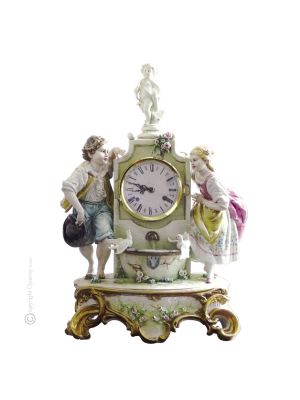 THE FOUNTAIN Table clock Capodimonte porcelain handcraft made in Italy