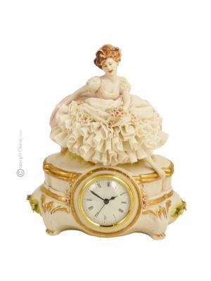 YOUNG LADY Table clock Capodimonte porcelain handcraft made in Italy