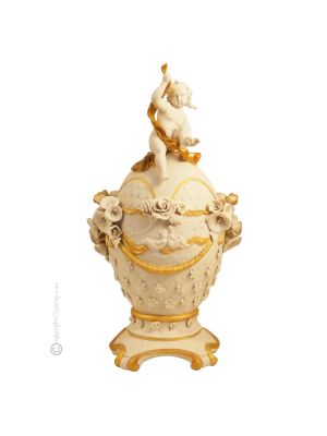 POTICHE WITH CHERUB Ceramic centerpiece porcelain Capodimonte handmade Made in Italy exclusive  authentic