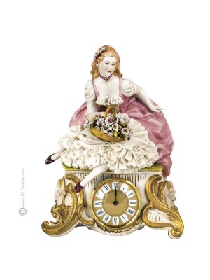 LADY Table clock Capodimonte porcelain handcraft made in Italy