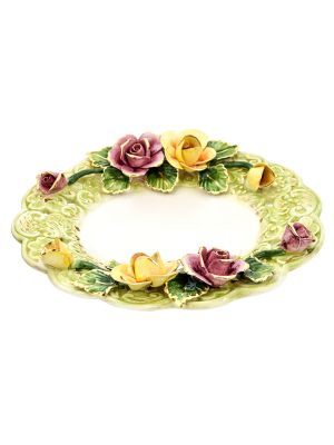 CENTROTAVOLA PIATTO Centerpiece Tray Dish Ceramic Creations Baroque 24k Gold Made Italy-Green