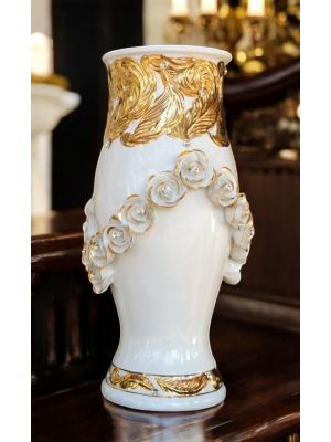 Vase ceramic art - Table decor accent - Imperial style roses belt