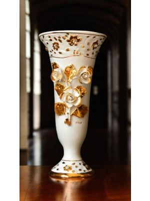 Handmade ceramic vase - Decor art - Golden chalice flowers sculpture