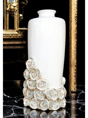 Vase ceramic art - Accent décor - Bottle shape golden roses