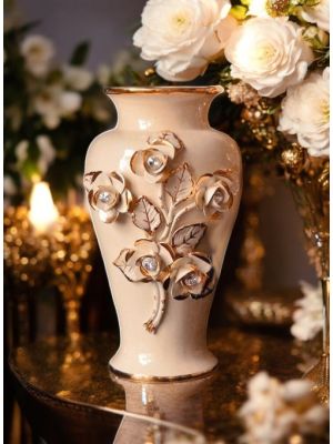 Vase ceramic art - Office décor - Roses bouquet Swarovski inserts