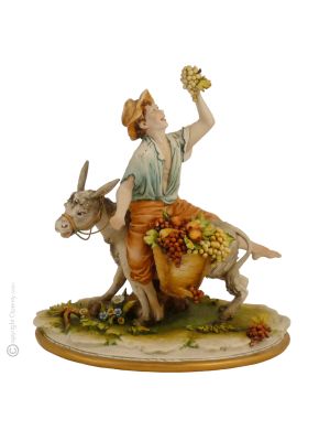 BOY ON DONKEY Statuette statue figure porcelain Capodimonte handmade Made in Italy exclusive