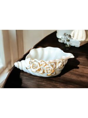 SHELL handmade ceramic table ornament Baroque style artistic with 24k gold details Made in Italy