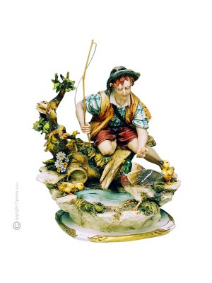 FISHERMAN AT POND  Statuette statue figure Capodimonte porcelain handcraft made in Italy