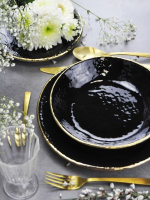 PRETA 20-piece dinner service for 6 people in white ceramic hand-painted with 8K gold