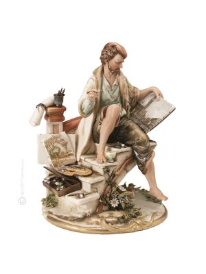 PAINTER Statuette Statue Figure Porcelain Capodimonte Handmade Made in Italy Exclusive