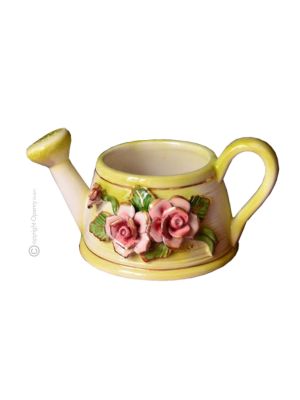 WATERING CAN handmade ceramic table ornament Baroque style artistic with 24k gold details Made in Italy
