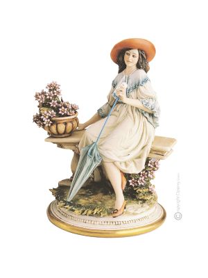 STOP ON A GARDEN SEAT Statuette statue figure porcelain Capodimonte handmade Made in Italy exclusive