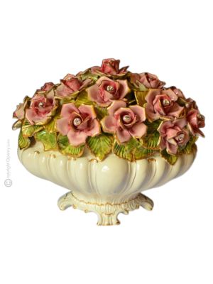BASKET handmade ceramic table ornament Baroque style artistic with 24k gold details Swarovski crystals Made in Italy
