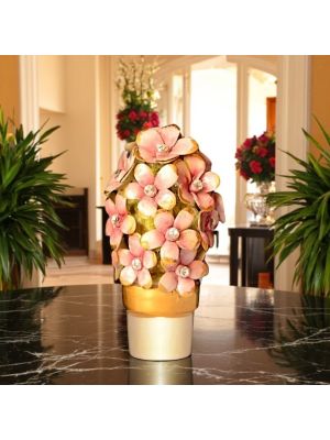 Handcrafted ceramic plant decorated with flowers, Swarovski crystals and gold details, handmade.