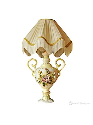 Baroque style artistic ceramic table lamp, decorated with flowers and gold details, handmade