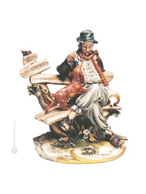 VAGABOND WITH DOG Statuette statue figure porcelain Capodimonte handmade Made in Italy exclusive