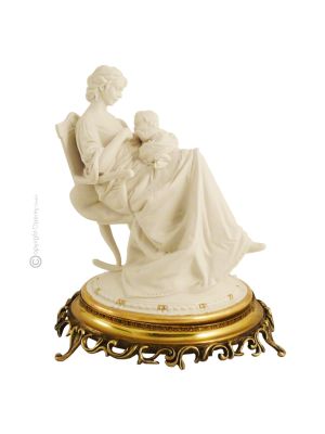 MOTHER ON ROCKING CHAIR Statuette statue figure porcelain Capodimonte handmade Made in Italy exclusive
