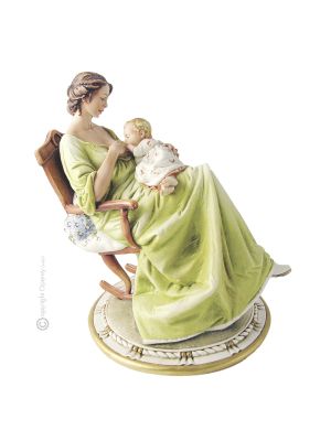 MOTHER ON ROCKING CHAIR Statuette statue figure porcelain Capodimonte handmade Made in Italy exclusive