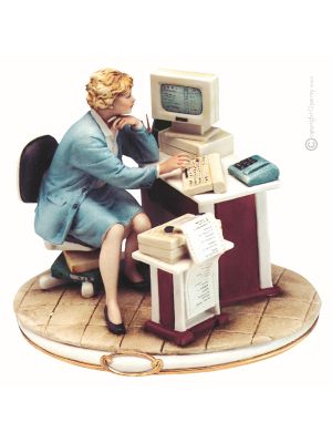 LADY AT COMPUTER Statuette statue figure porcelain Capodimonte handmade Made in Italy exclusive