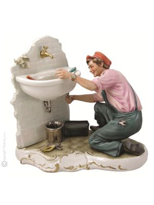 PLUMBER Statuette statue figure porcelain Capodimonte handmade Made in Italy exclusive