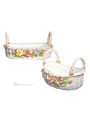 Centerpiece, set of 2 artistic ceramic baskets with floral and gold decoration, handmade.