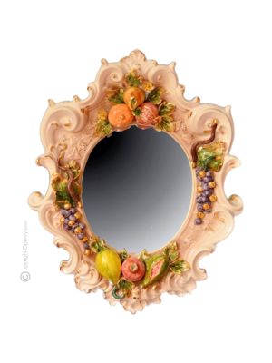 SPECCHIERA FRUTTA Ceramic mirror wall decorative hanging baroque style artistic ceramic with 24k gold details Made in Italy