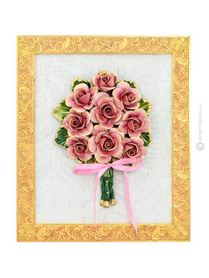 TABLEAU Wall picture ceramic decorative hanging baroque style artistic ceramic with 24k gold details Made in Italy