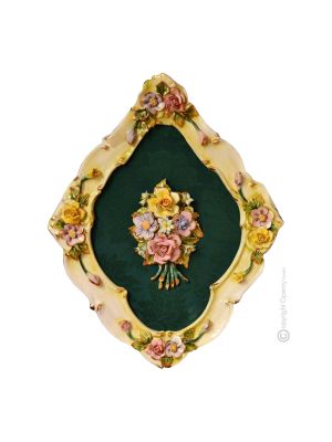 PICTURE Wall decorative object to hang Baroque style artistic ceramic with 24k gold details Made in Italy