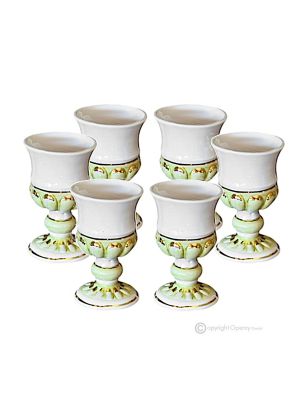 Set of 6 handmade ceramic goblets in baroque style, with gold details, handmade.