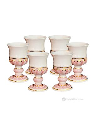 Set of 6 glasses, handmade ceramic goblets in baroque style, with golden details, handmade.