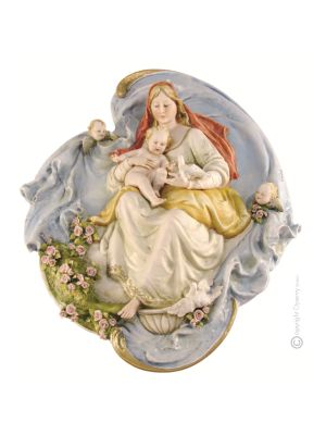 MADONNA WITH DOVES picture bas-relief porcelain Capodimonte handmade Made in Italy exclusive