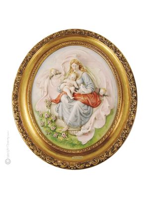 MADONNA WITH DOVES picture bas-relief porcelain Capodimonte handmade Made in Italy exclusive