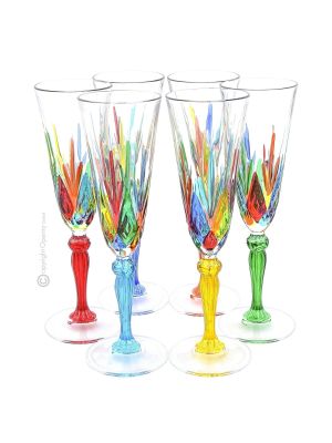 CALICE FLUTE MELODIA Set 6 flute glasses globlets chalices hand painted crystal Venice authentic Made in Italy 
