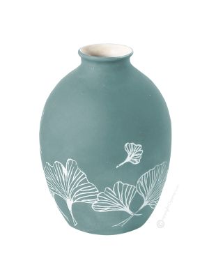 VASO GINKO Ceramic vase handcraft hand decorated leaf motif authentic Made in Italy 
