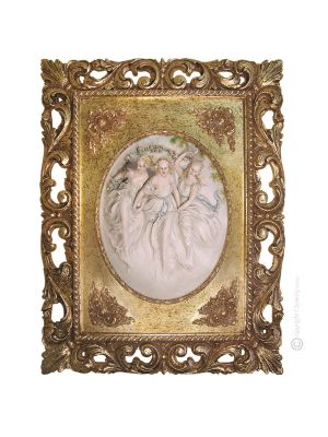 THE THREE GRACES picture bas-relief porcelain Capodimonte handmade Made in Italy exclusive