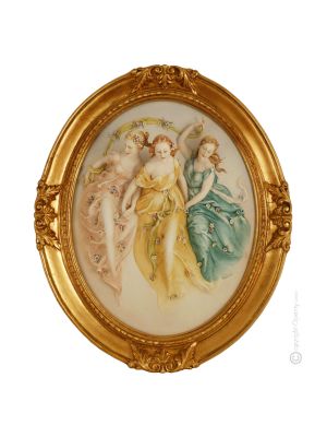 THE THREE GRACES picture bas-relief porcelain Capodimonte handmade Made in Italy exclusive