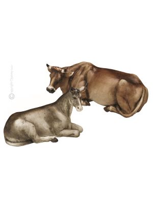 COW AND DONKEY Statuette statue figure porcelain Capodimonte handmade made in Italy exclusive